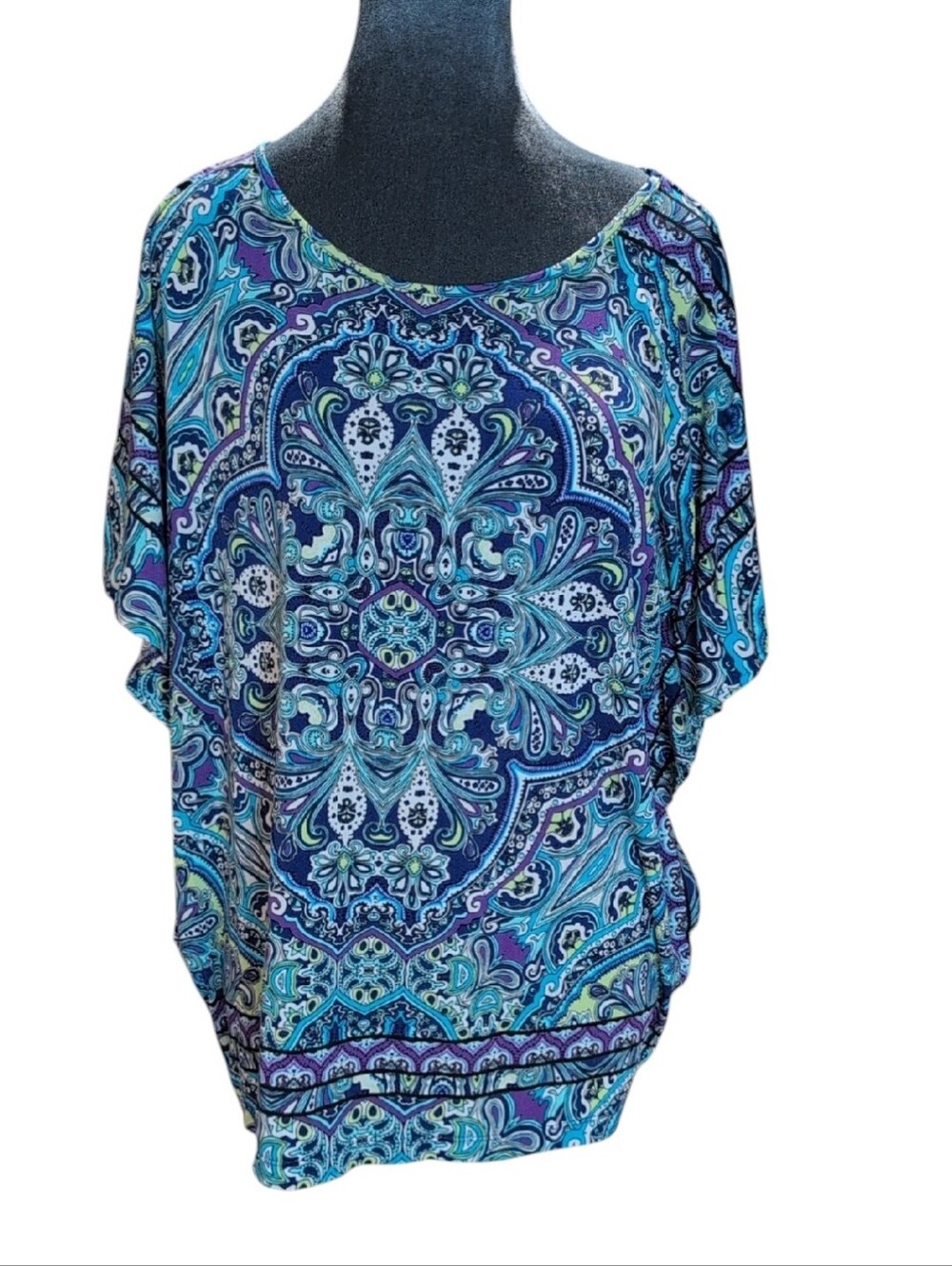 Chico's Blue Paisley Print Bat Wing Top Chico's Size 2 - 12 Large